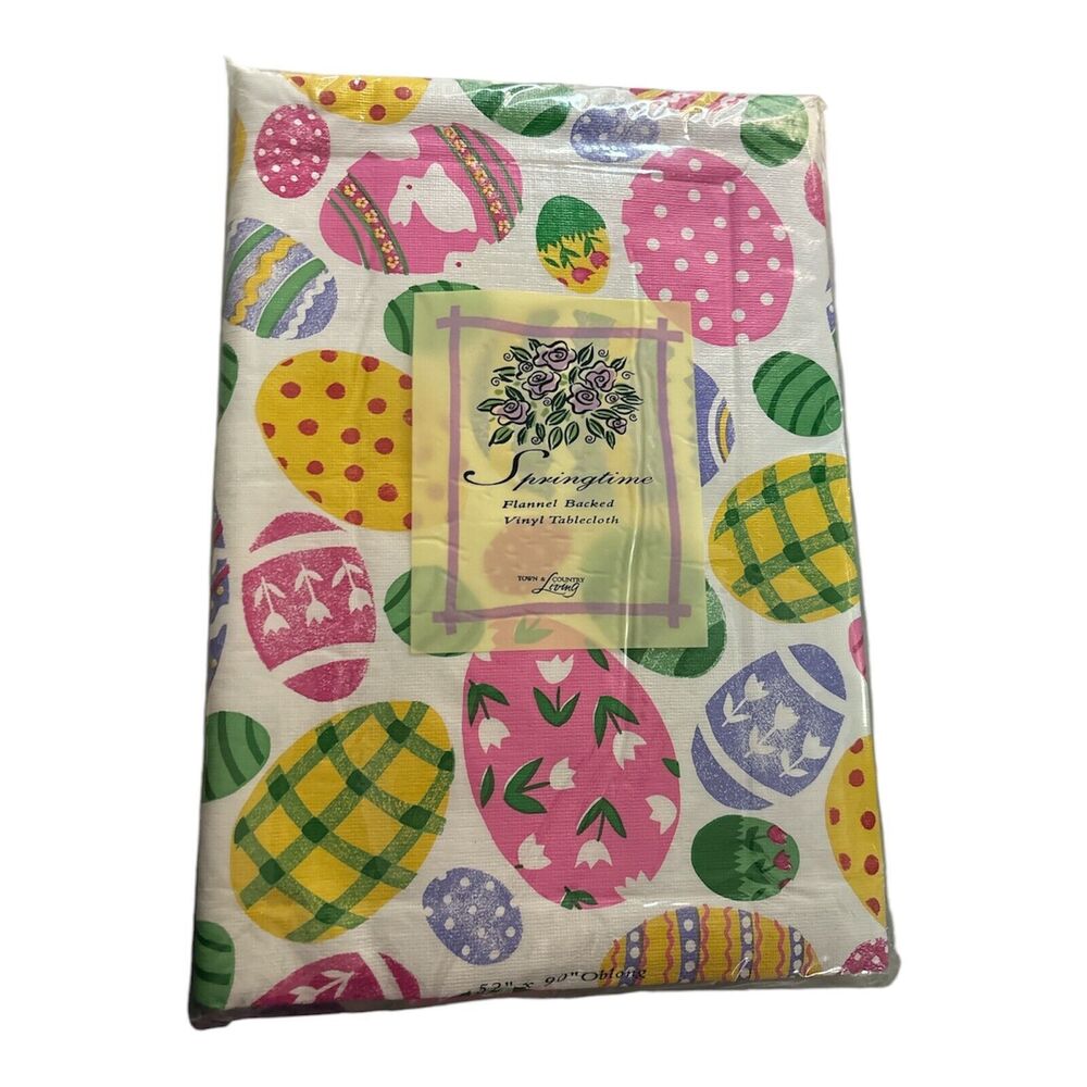 Vintage Town & Country Living Easter Egg Vinyl Oblong Tablecloth 52” X 90” *New